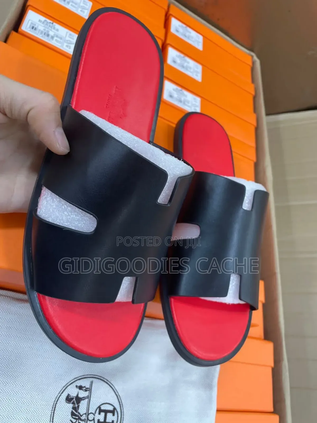 Hermes Slippers Black/Brown/White