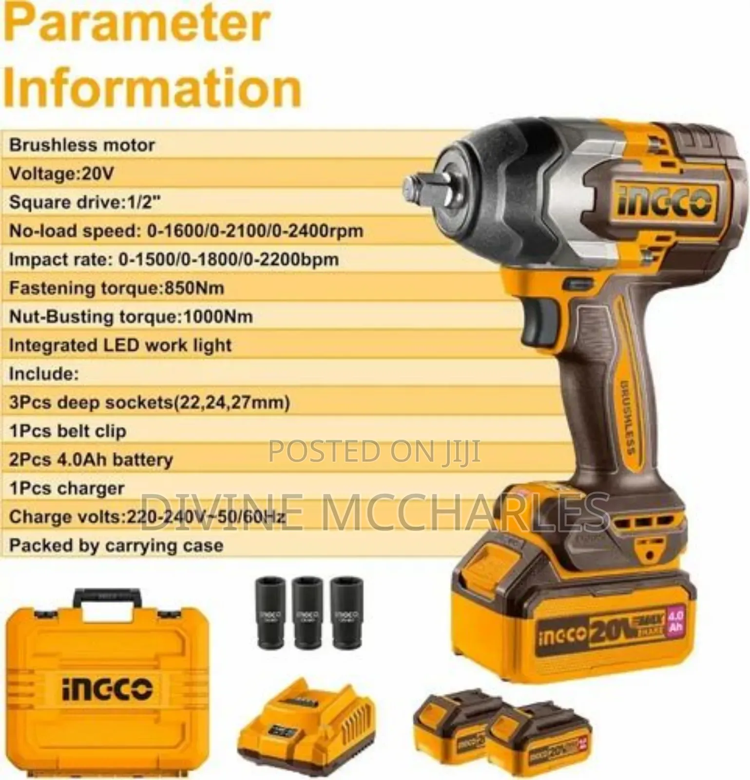 Ingco 850nm Ciwli2085 Cordless Impact Wrench