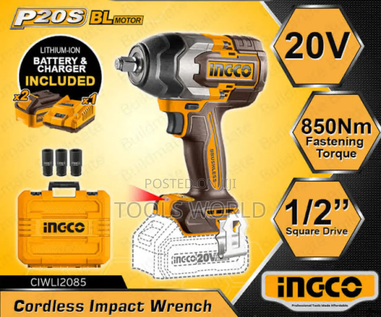 Ingco CIWLI2085 Cordless Impact Wrench 850nm