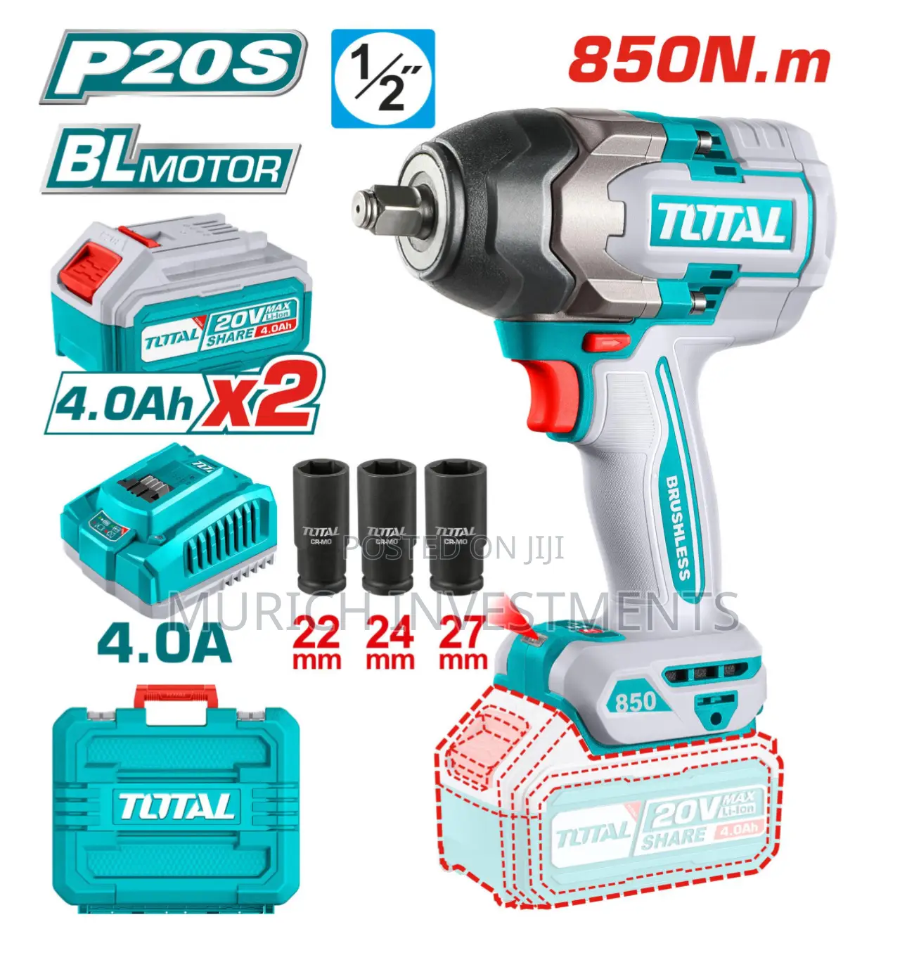 TIWLI2085 Cordless Impact Wrench 850nm With 2 Batteries