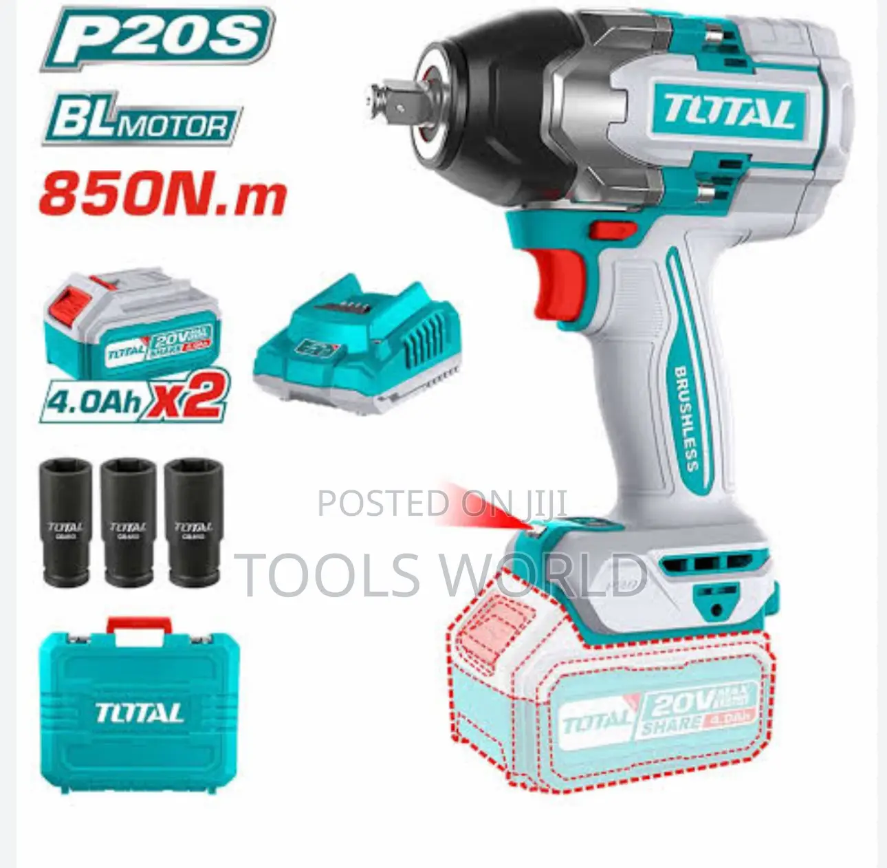 Total Tiwli2085 Impact Wrench 1/2 Inch Li-Ion 20 Volt 850nm