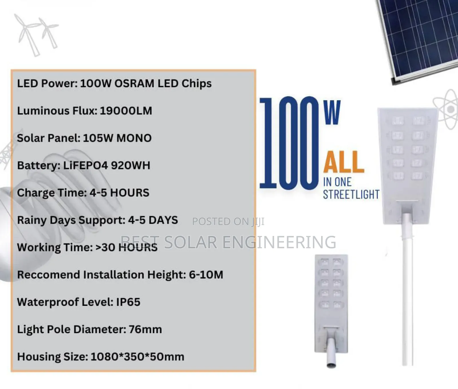 100w Solar Street Light 10eyes