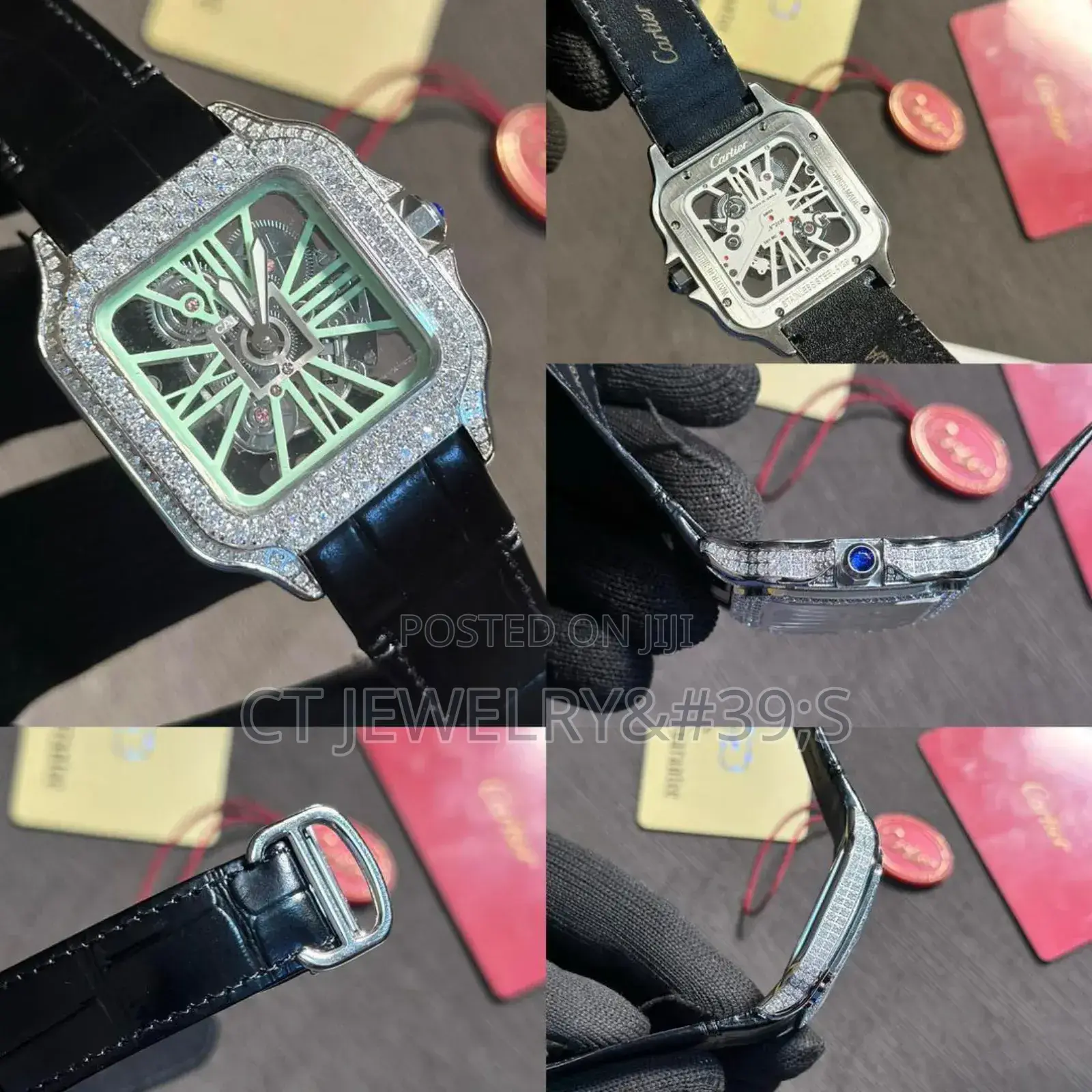 Premium: Cartier Santos Ice Diamond Bezel Chain or Leather
