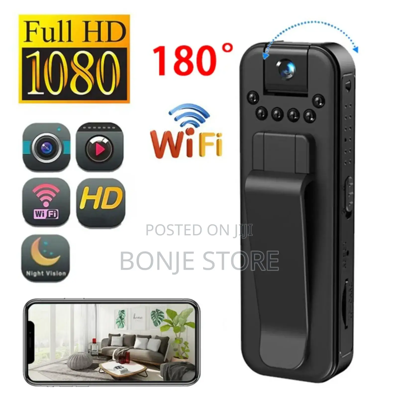 180° HD Mini Camera With Night Vision 1080p - Rechargeable