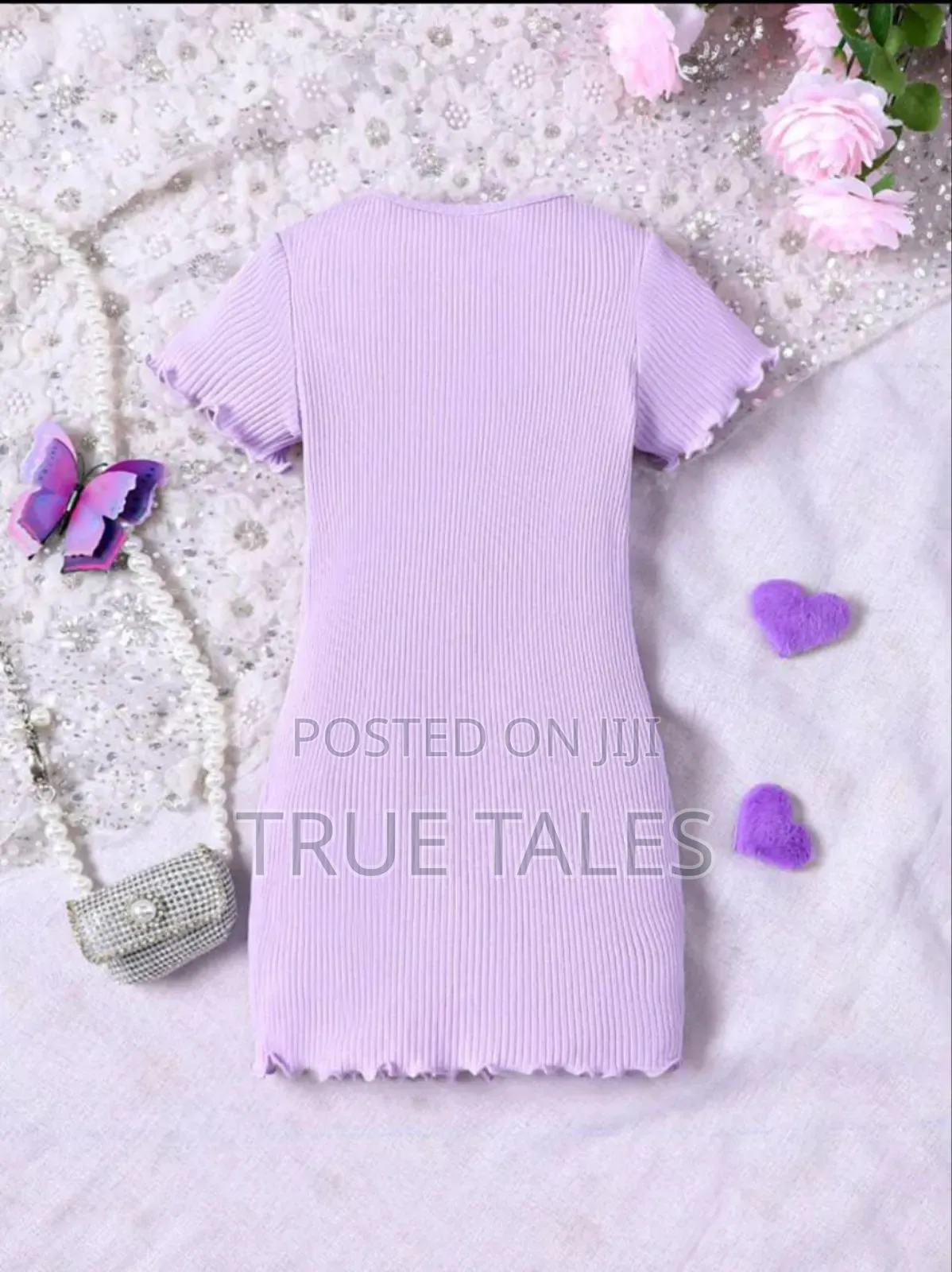 Lilac Purple Stretchy Girls Butterfly Dress Age 4 to 8 Years