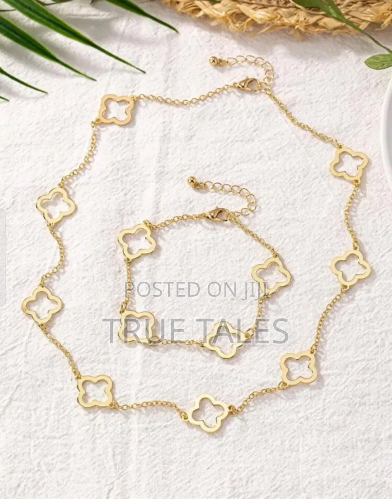 Hollow Out Leaf Clover Flower Necklace and Bracelet Sets