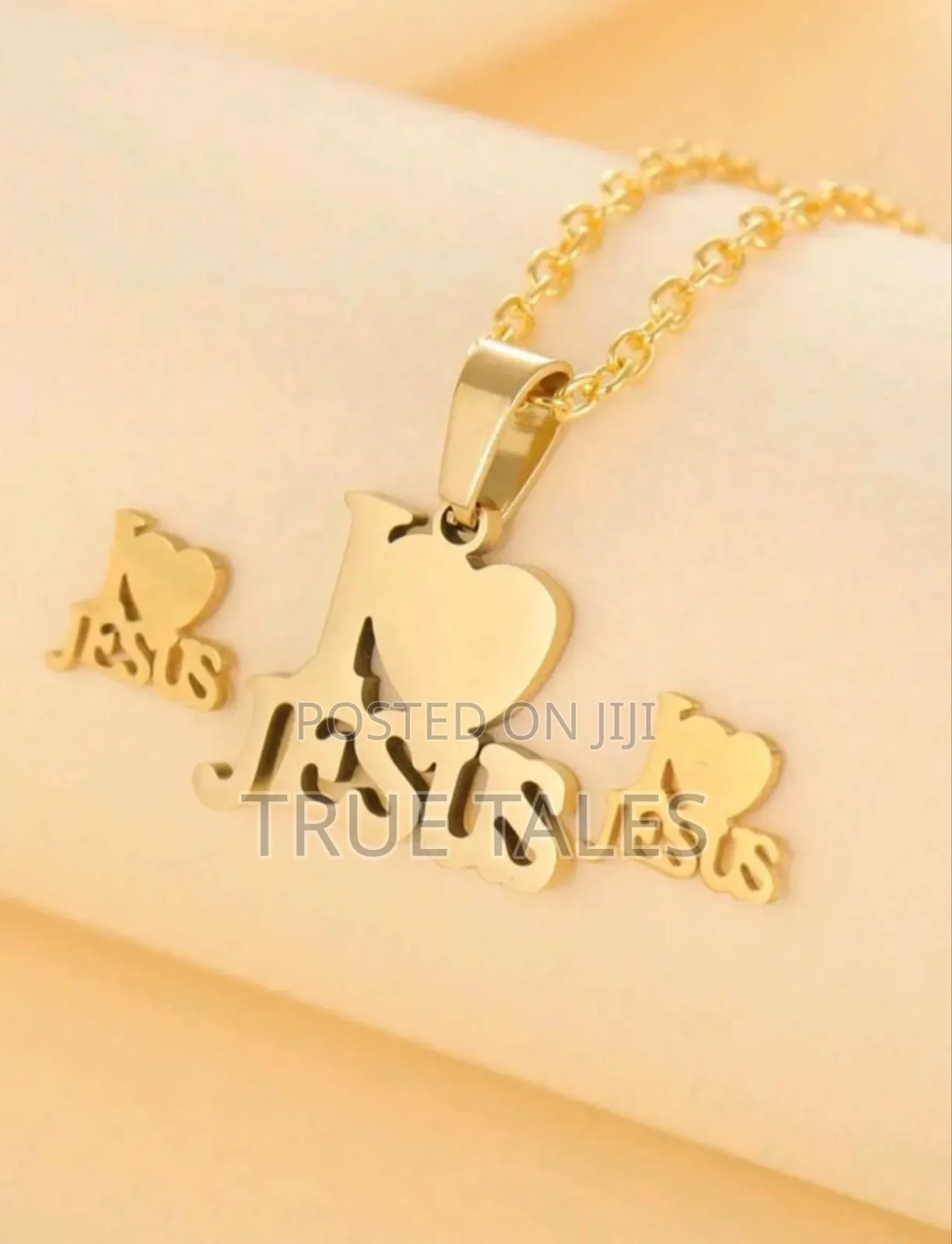 I Love JESUS 4 PCS Set- Earrings Necklace With Pendant Set