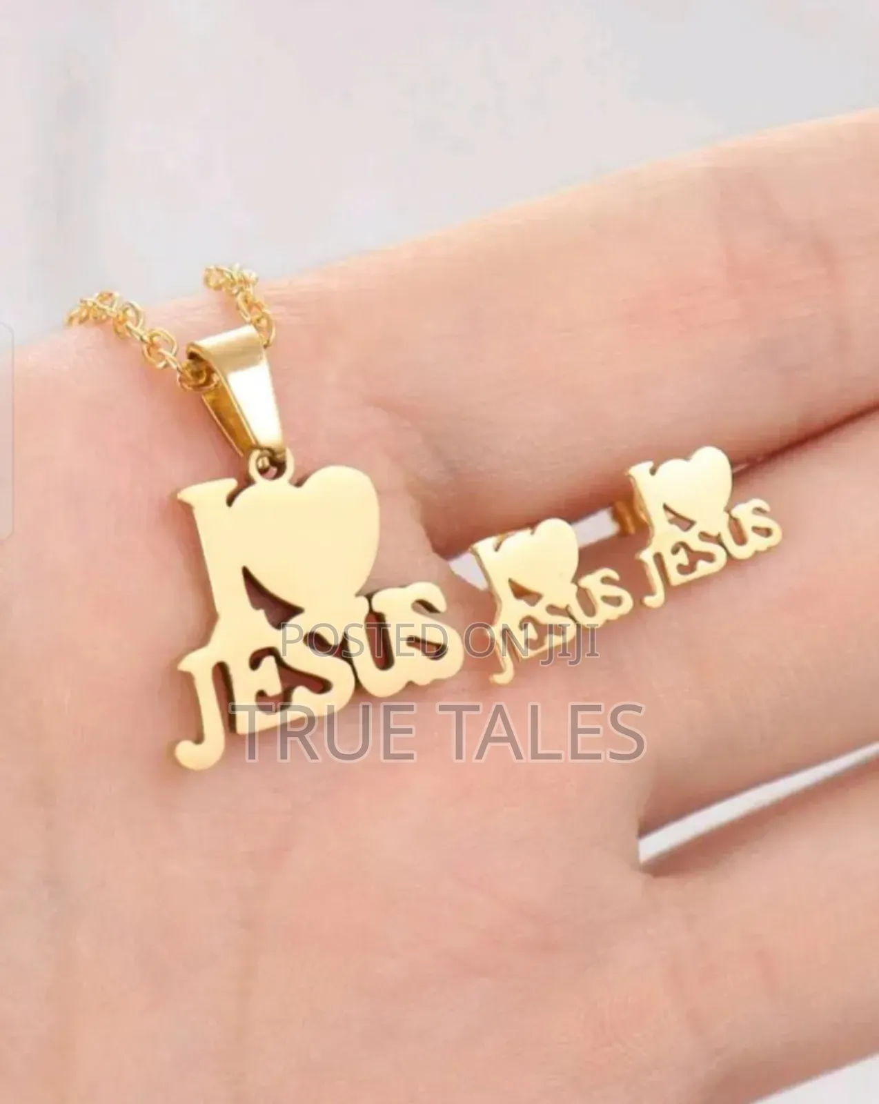 I Love JESUS 4 PCS Set- Earrings Necklace With Pendant Set