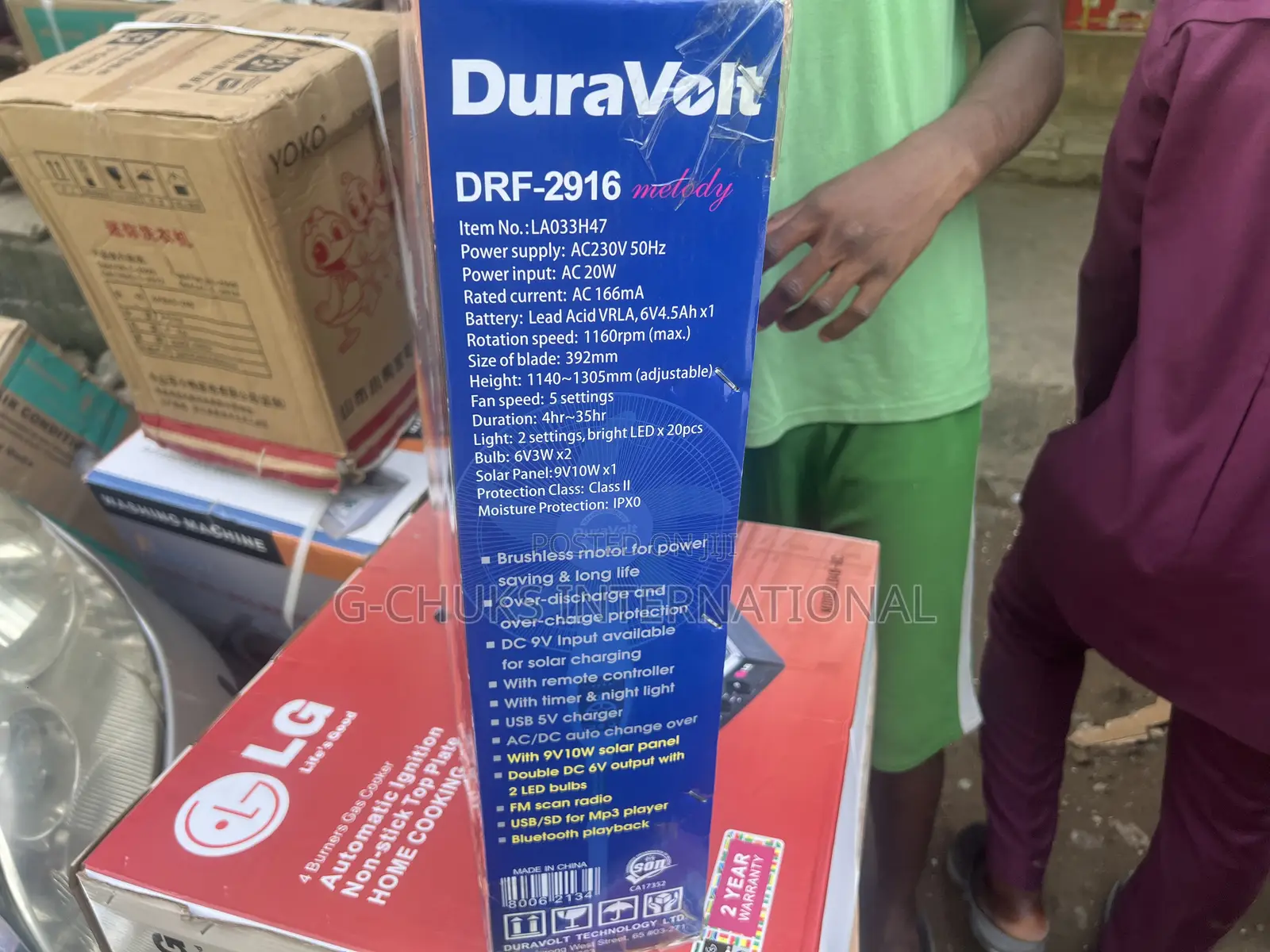 Duravolt 16'' Rechargeable Standing Fan With Music- Drf-2916
