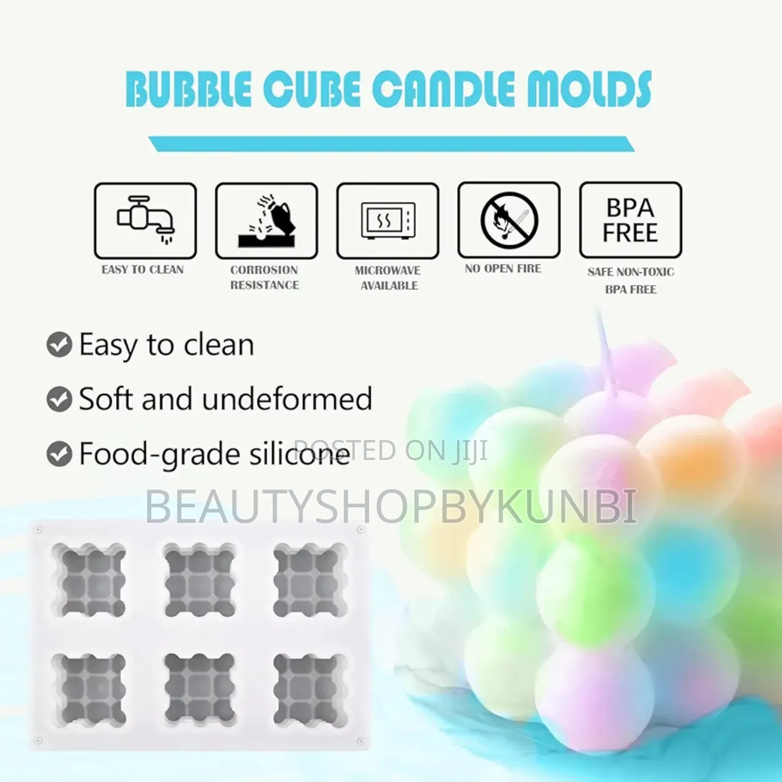 3D Bubble Candle Molds - 6 Cavity Bubble Cube Silicone