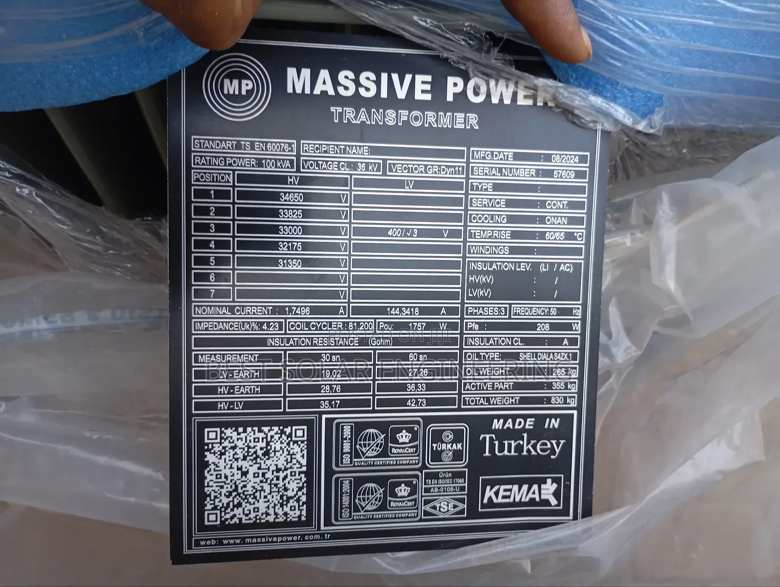 100kva 33/0.400kv Massive Power Transformer