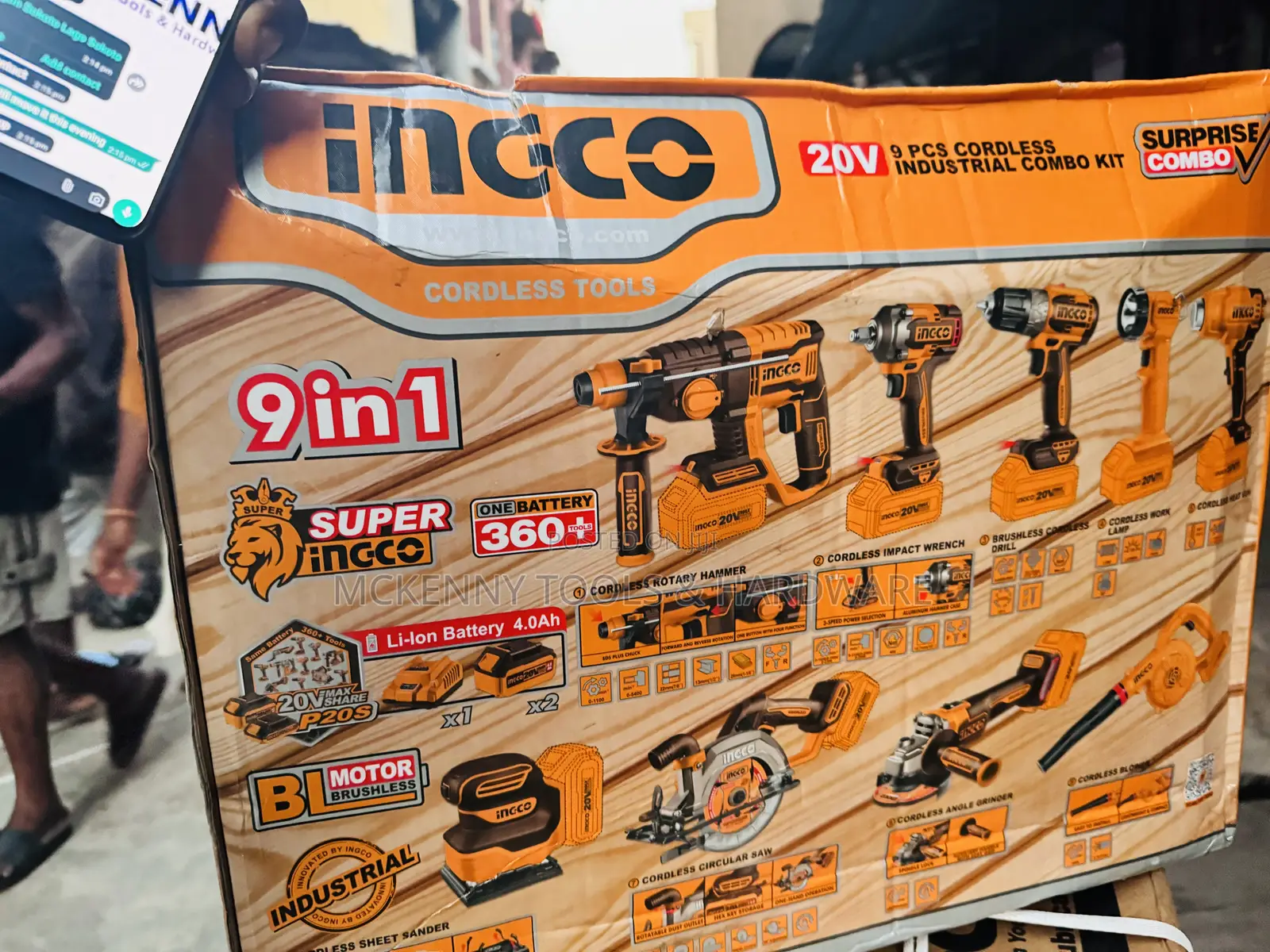Ingco Industrial Cordless Combo Set - 20v - 9pcs