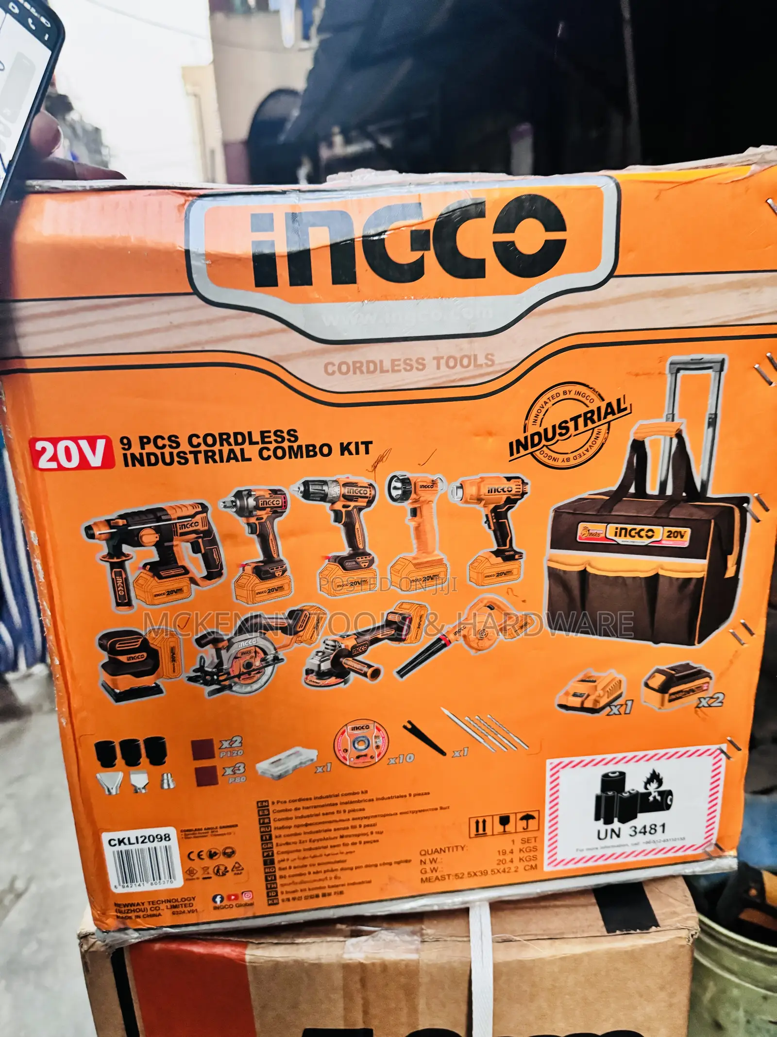 Ingco Industrial Cordless Combo Set - 20v - 9pcs