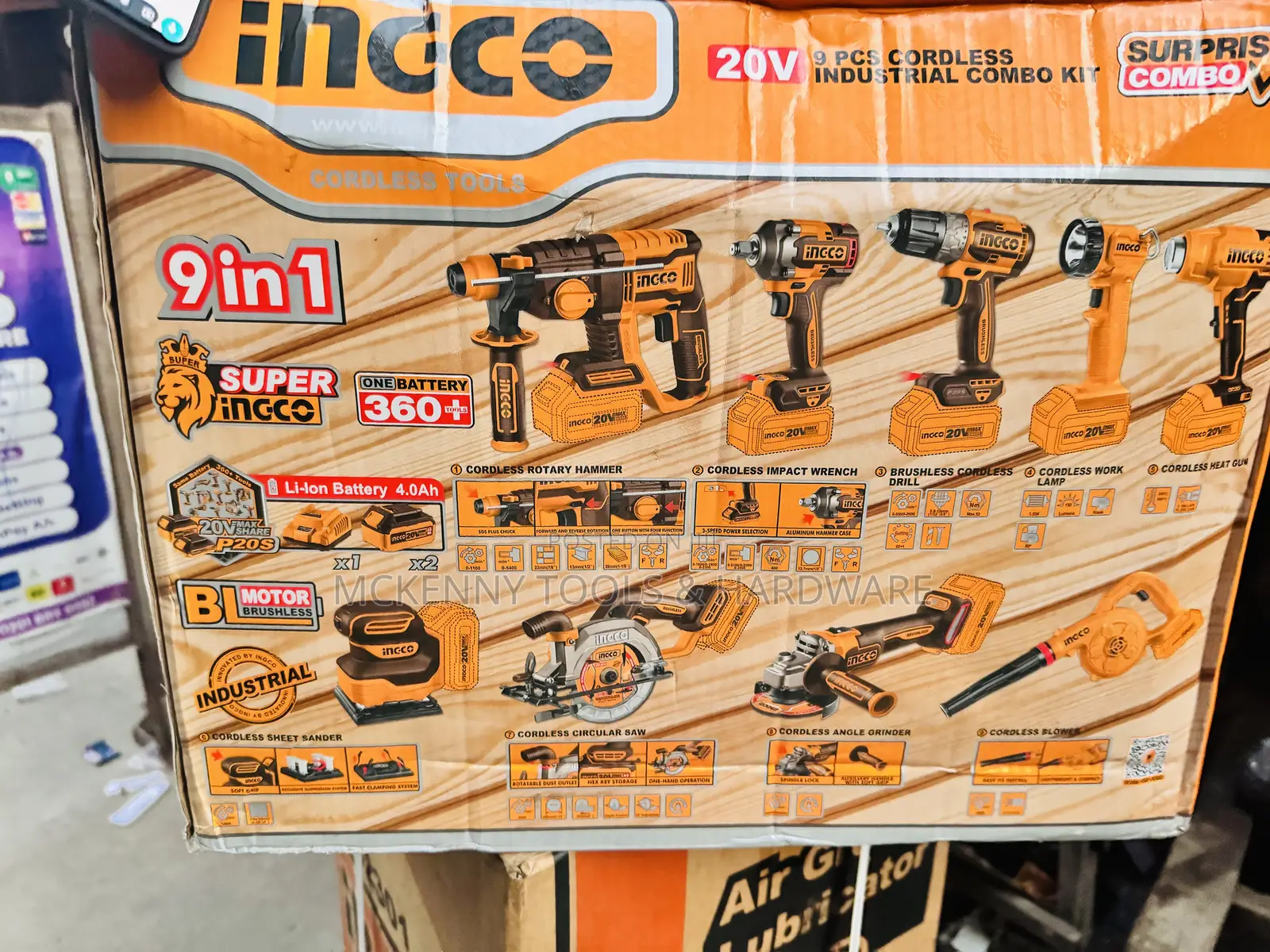 Ingco Industrial Cordless Combo Set - 20v - 9pcs