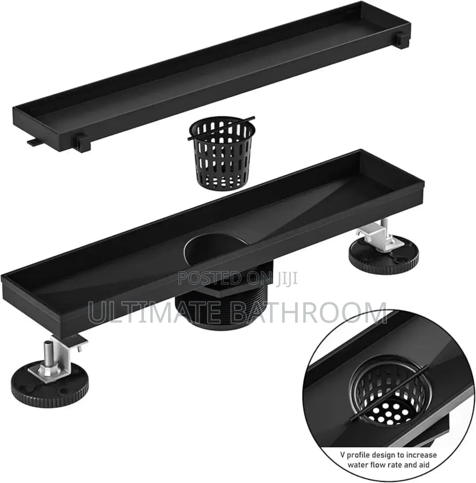 Tiles in Front Bathroom Floor Drain With Adjustable Foot