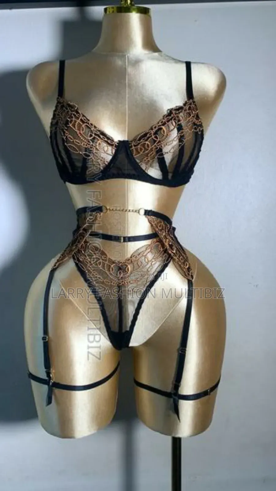 Black Gold Lace Embroidery Garter Set