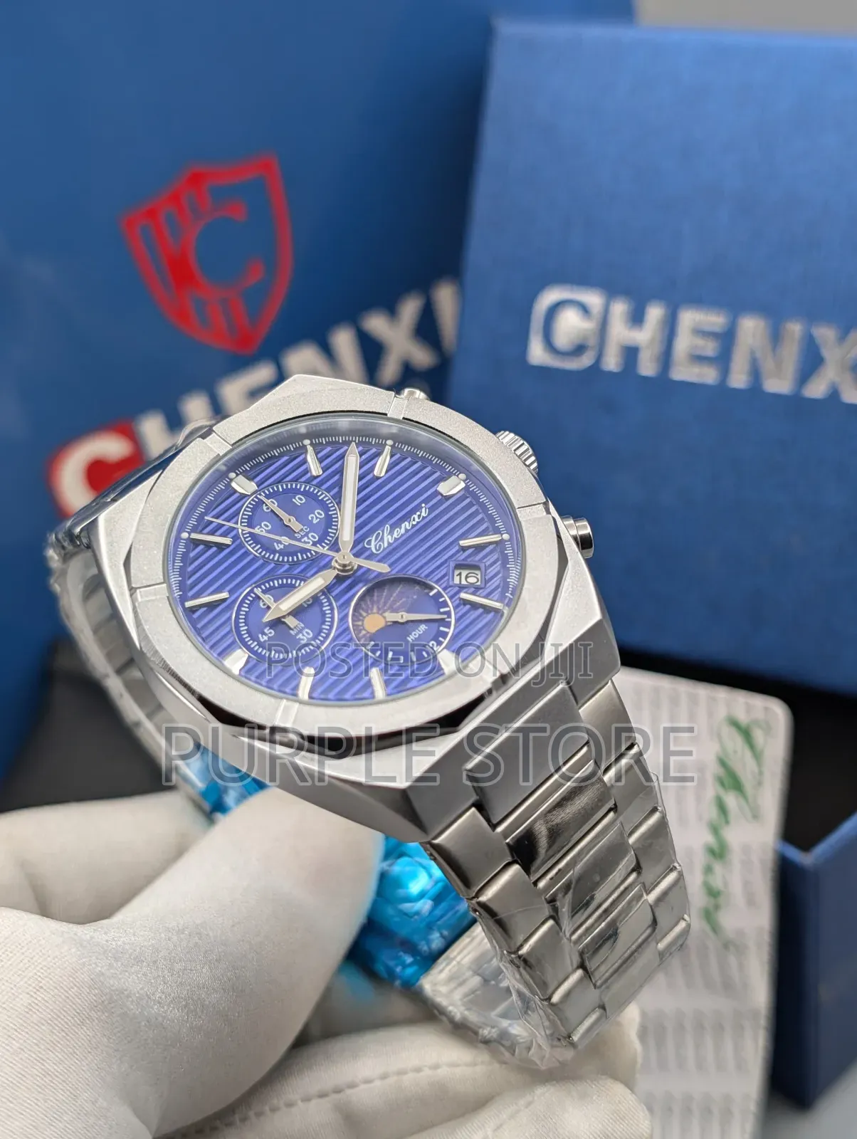 Chenxi Chronograph Silver Watch With Full Package