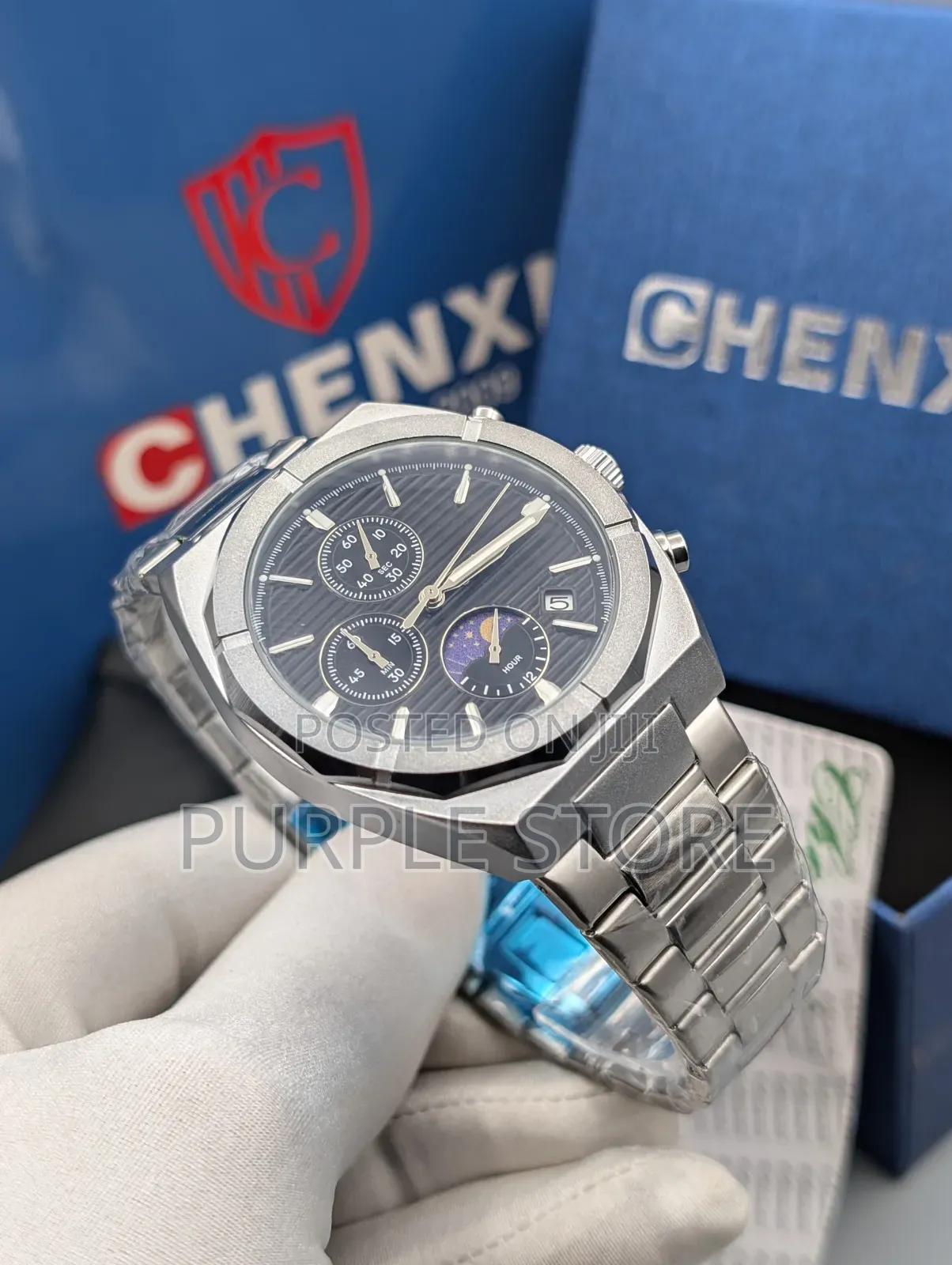 Chenxi Chronograph Silver Watch With Full Package
