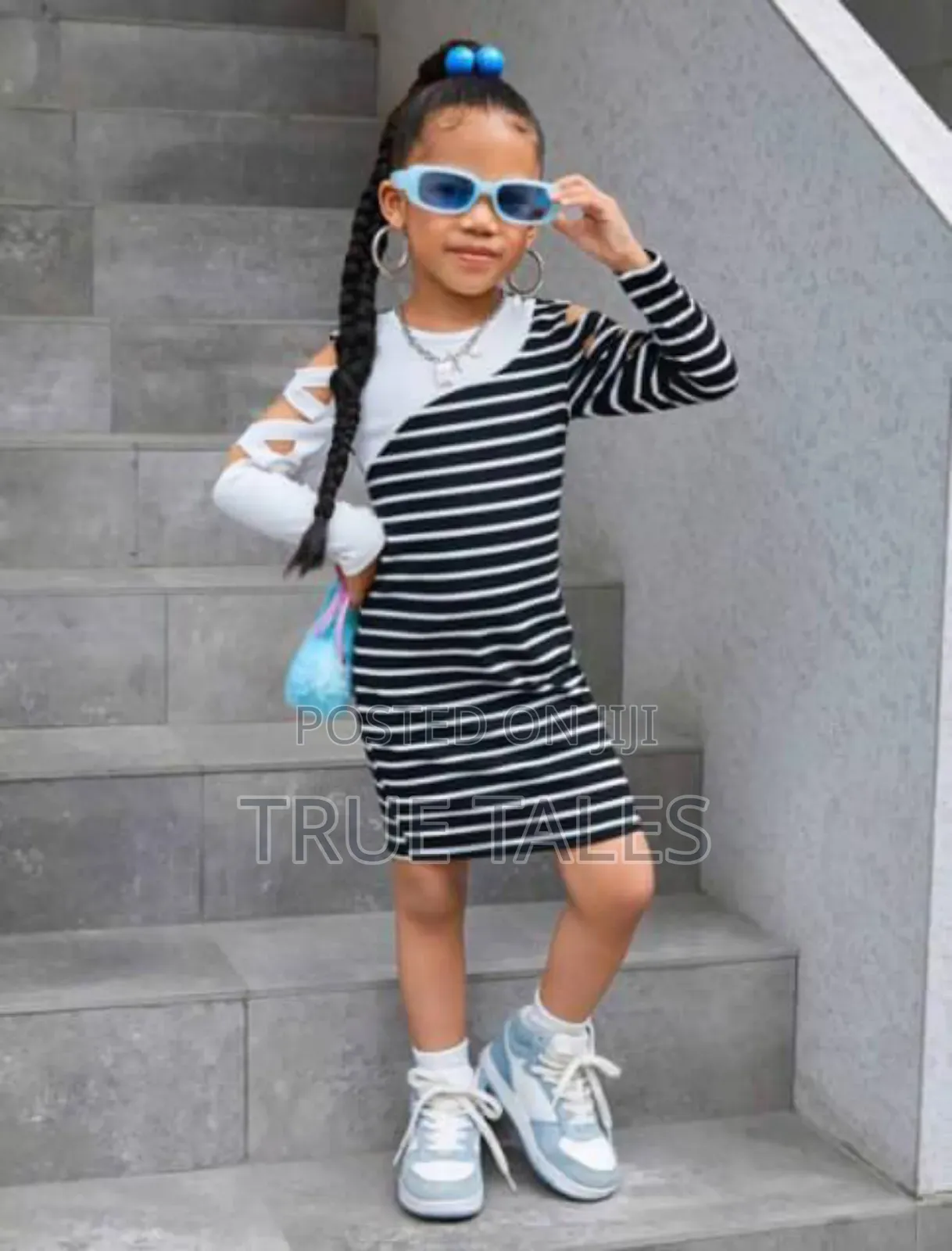 Girls' Black and White Striped Dress Ages 3 to 6 Years
