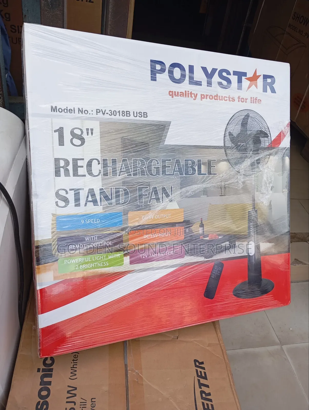 Polystar Rechargeable Standing Fan 18 Inches