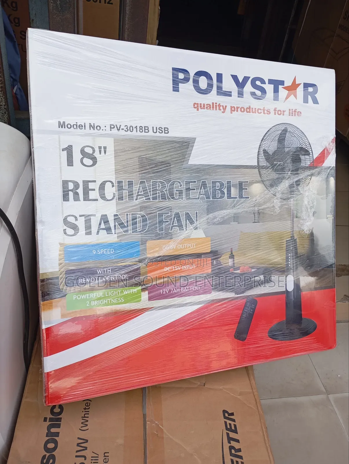Polystar Rechargeable Standing Fan 18 Inches