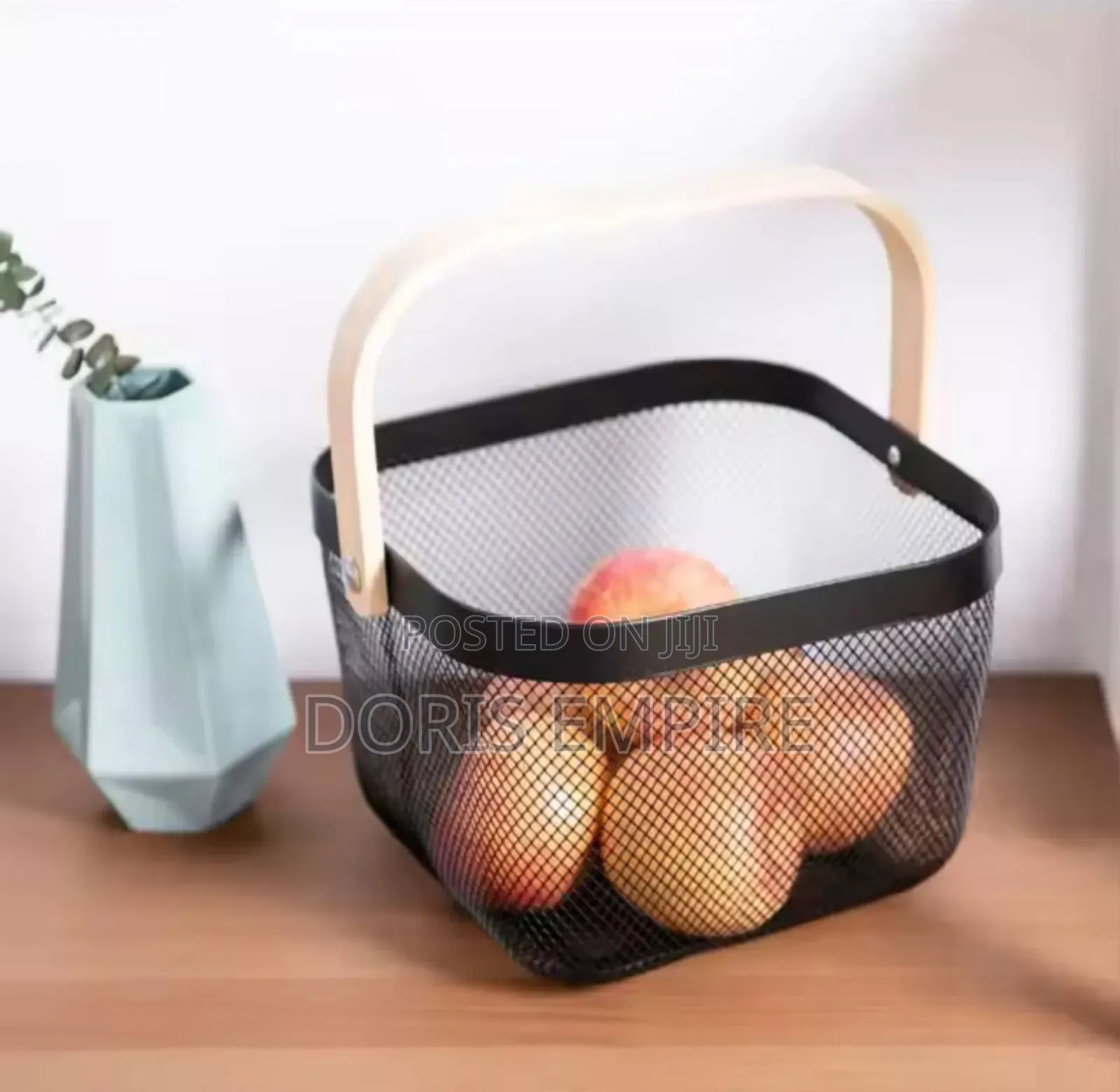 Ins Iron Fruit Basket Portable Wooden Handle Metal Basket