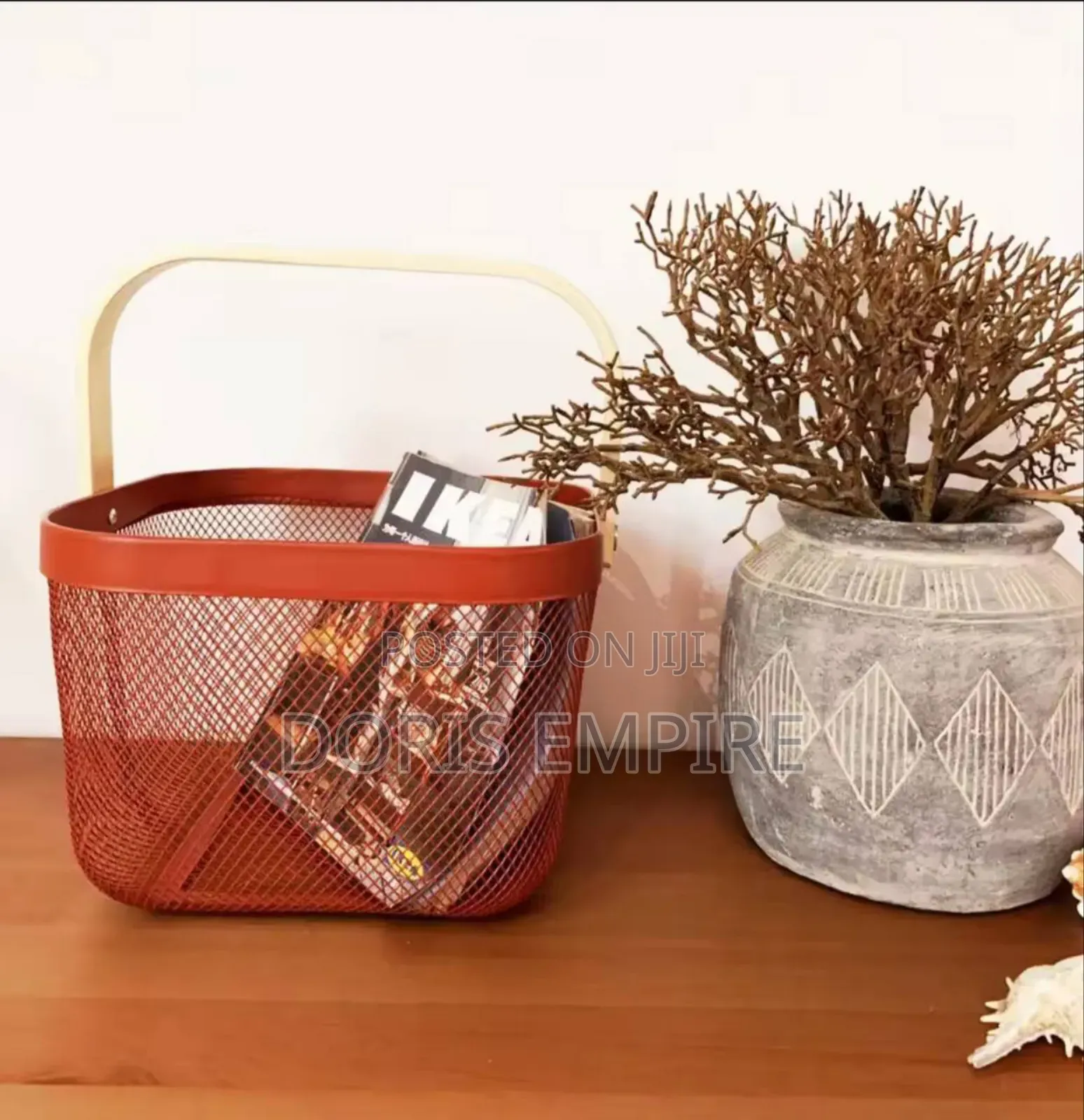 Ins Iron Fruit Basket Portable Wooden Handle Metal Basket