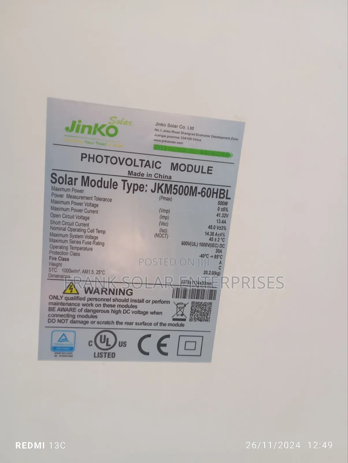 Jinko Solar Panel 500watts
