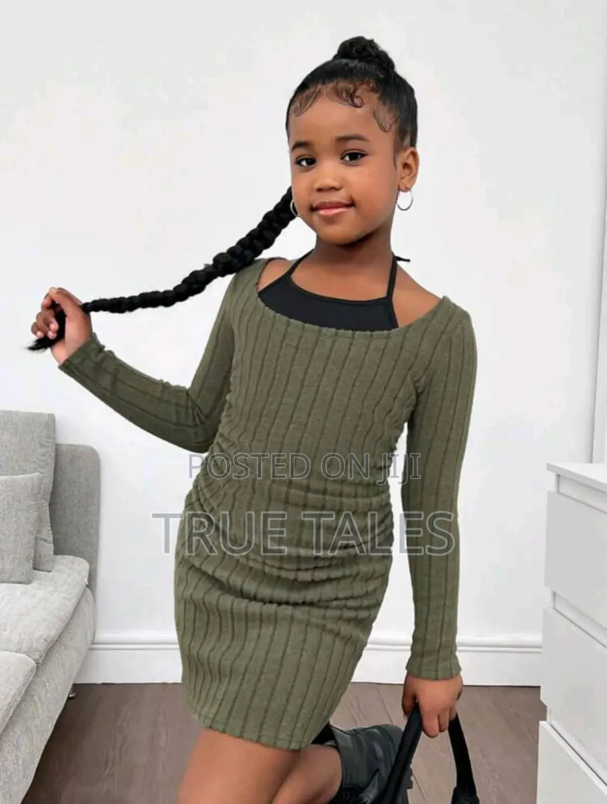 Green Snug Dress for Girls Ages 7 to 12 Years