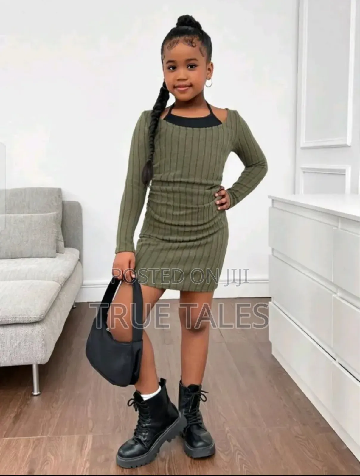 Green Snug Dress for Girls Ages 7 to 12 Years