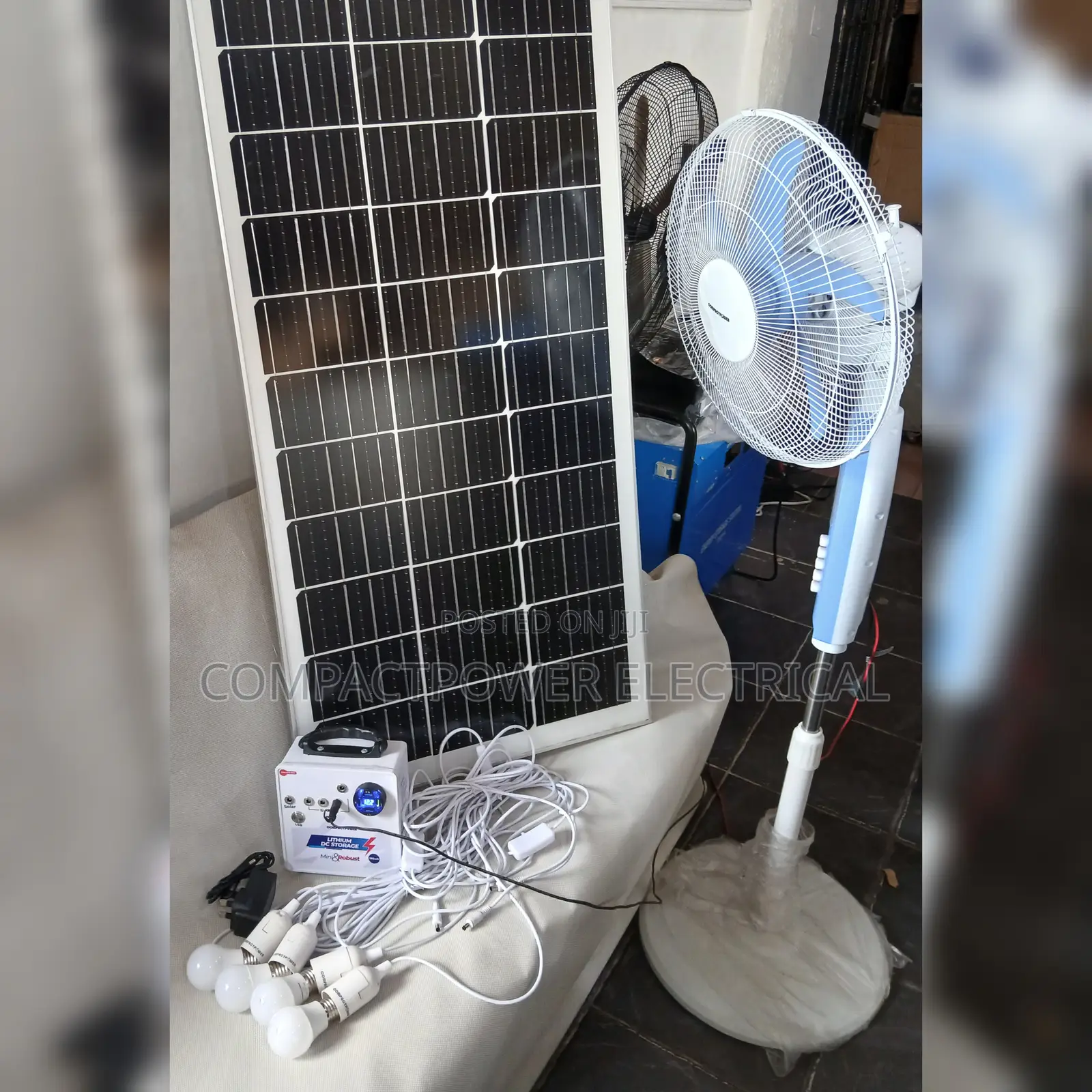 Complete Mini Lithium Solar System With Fan, 100watts Panel