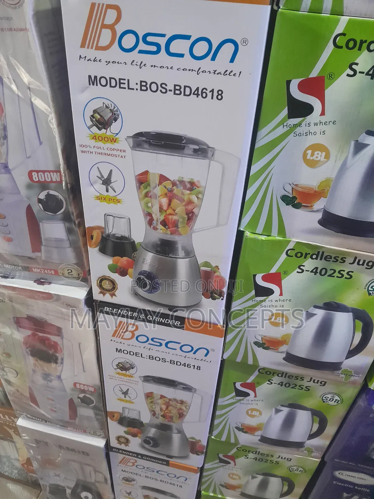 Boscon 400watts Blender and Grinder-Stainless Steel Motor