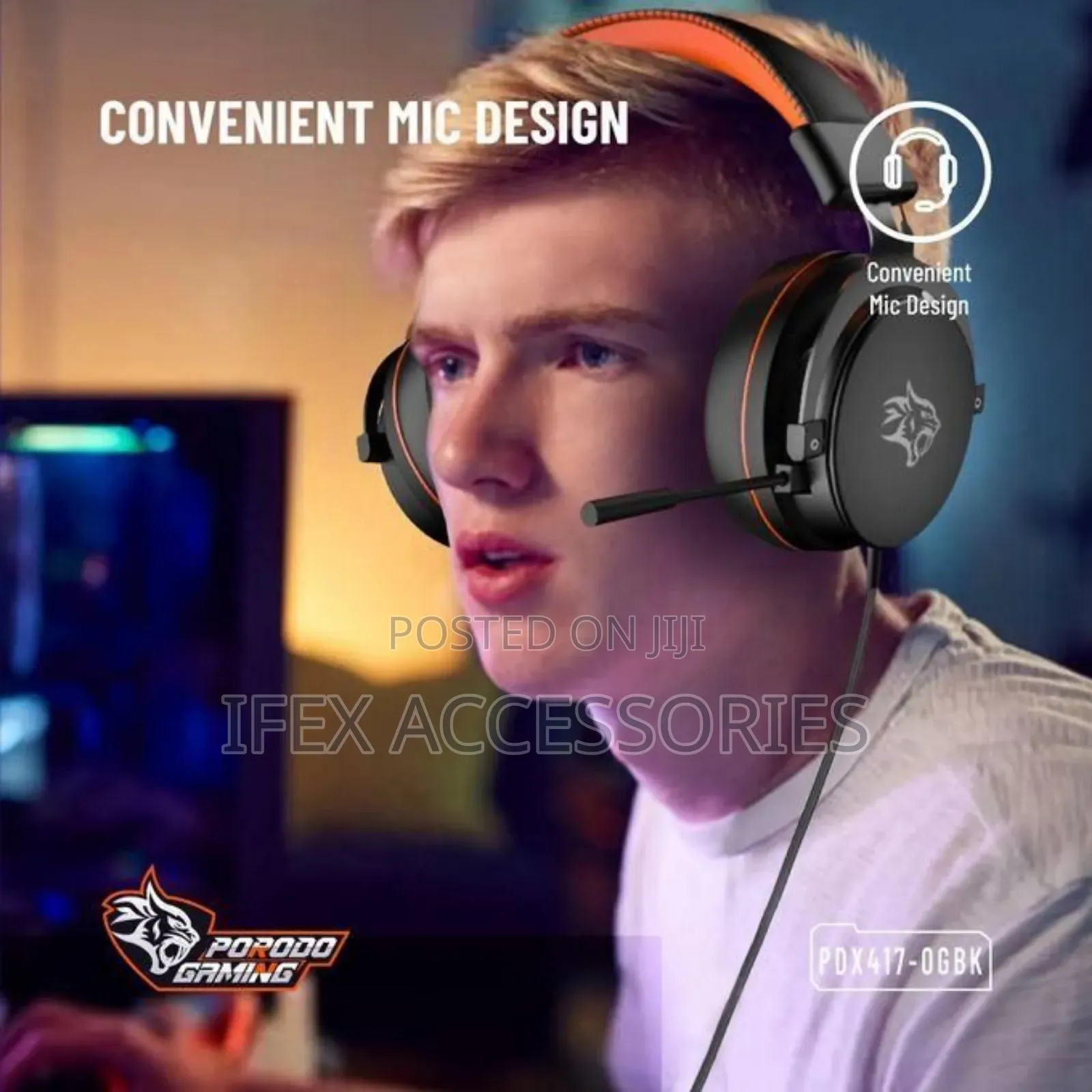 Porodo Gaming PC RGB ENC Gaming Headphones - Black