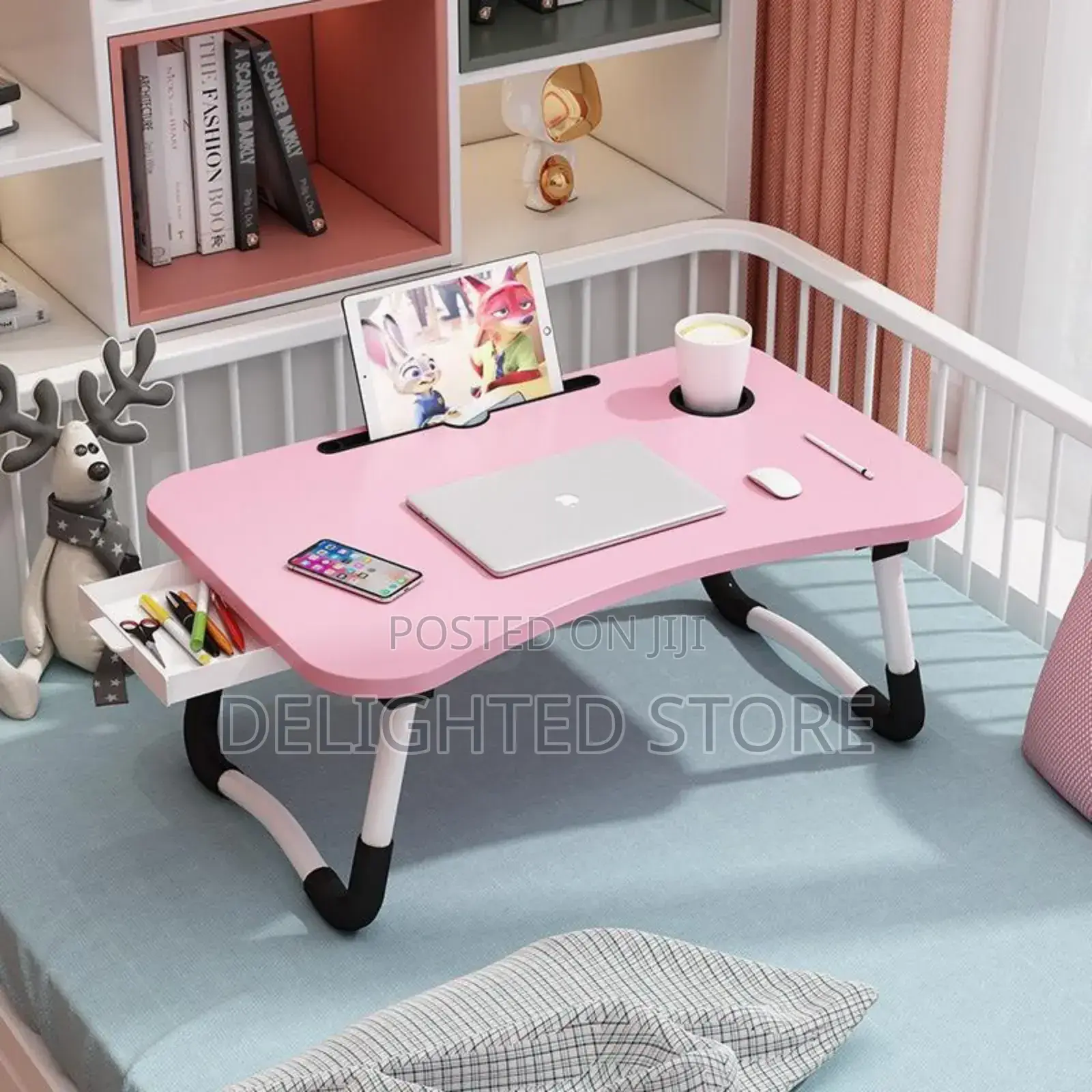Multipurpose Foldable Laptop Table With Cup Holder and Drawer Storage