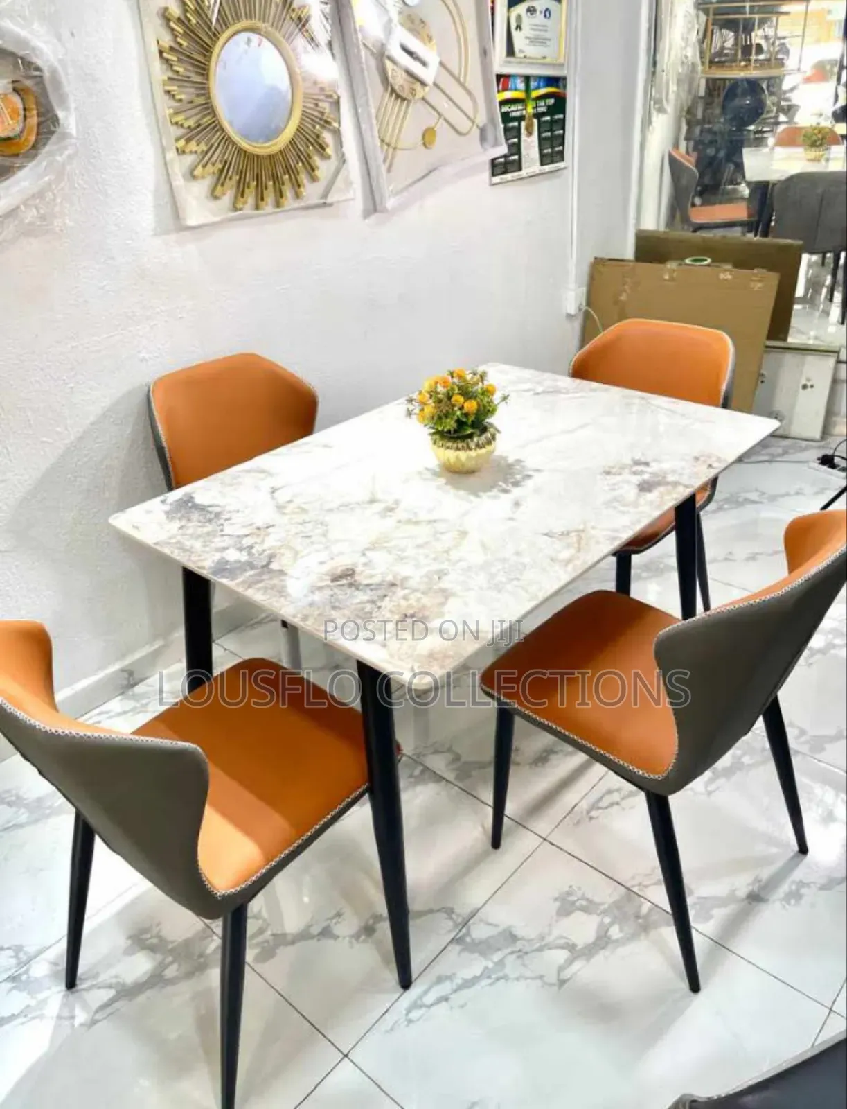 4 Seaters Quality Marble Dinning With Quality Leather Seat