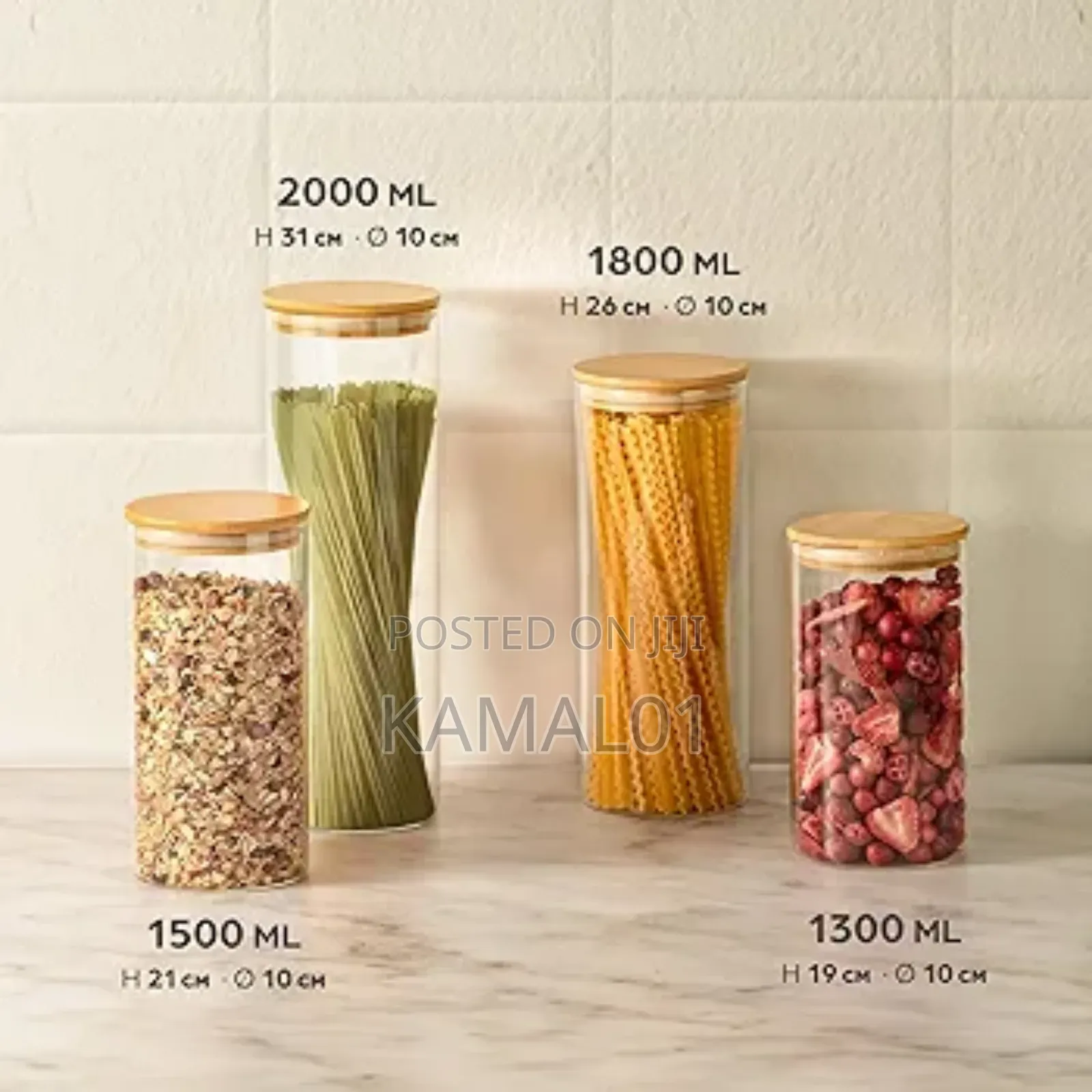 5pcs Glass Storage Jars With Bamboo Lid