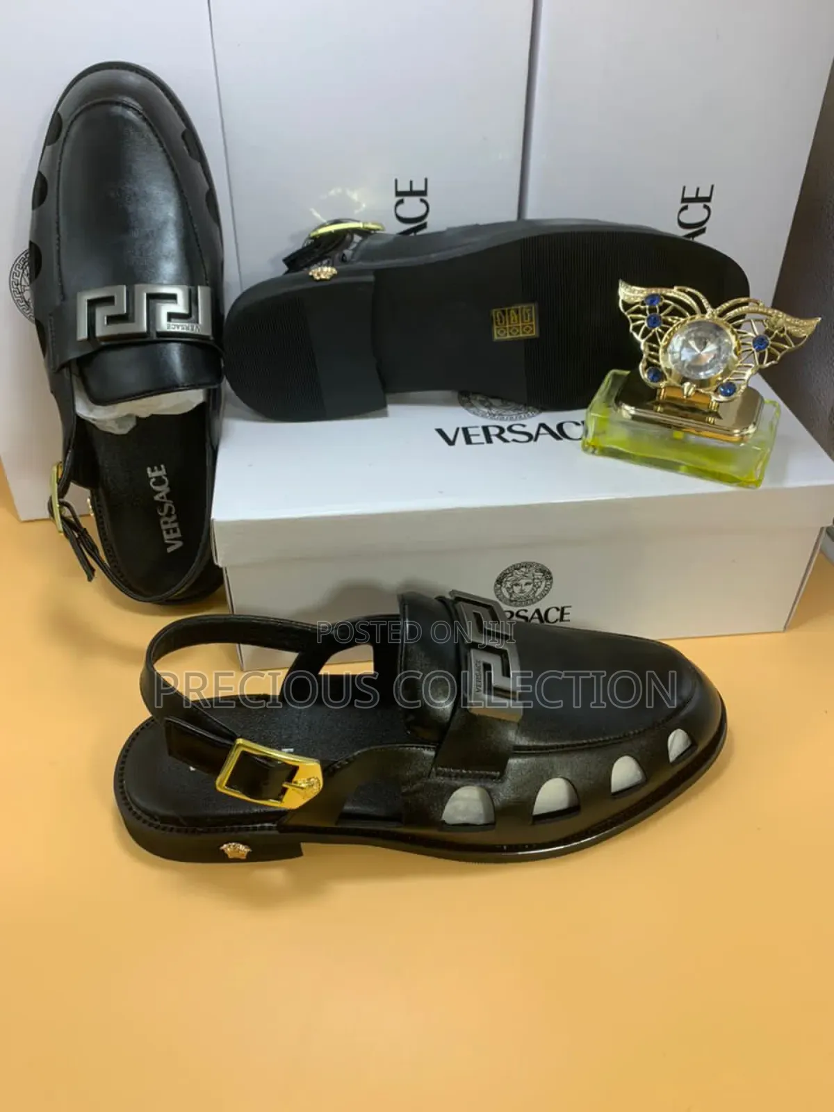 Men's Versace Leather Buckle Sandals