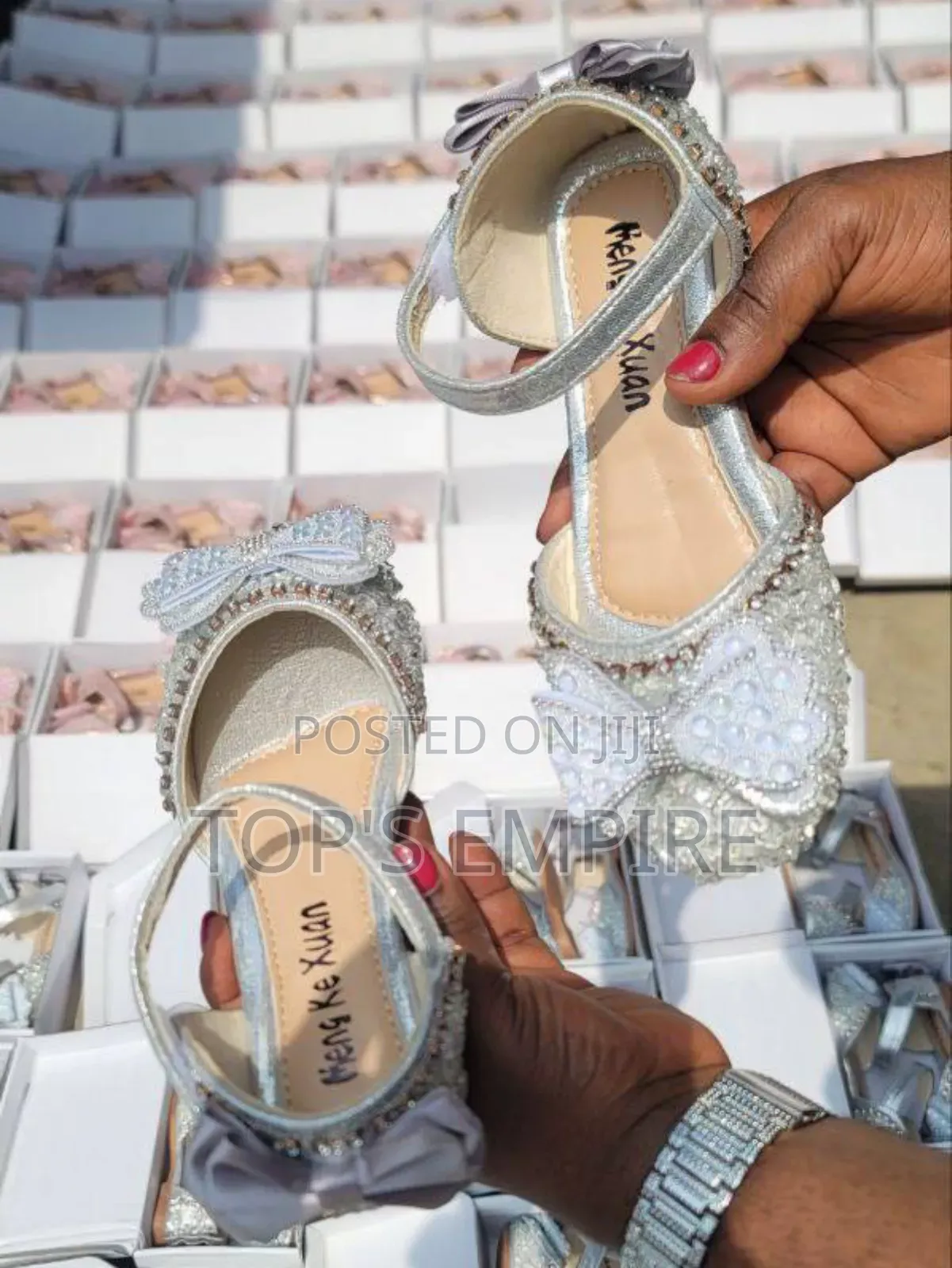 Studded Rhinestones Sequins Girls’ Half Cover Shoe Back Bow