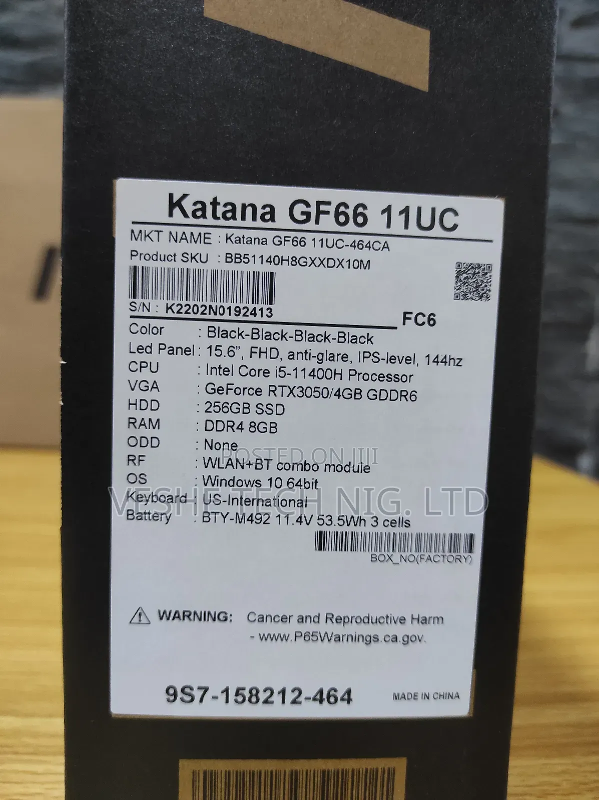 New Laptop MSI Katana GF66 8GB Intel Core I5 SSD 256GB