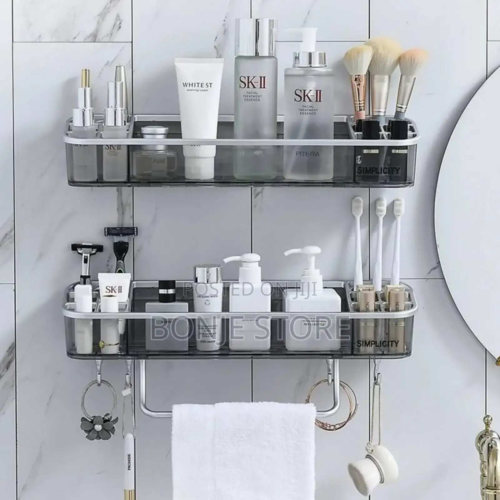Acrylic Bathroom Shelf/Rack With Towel Hanger