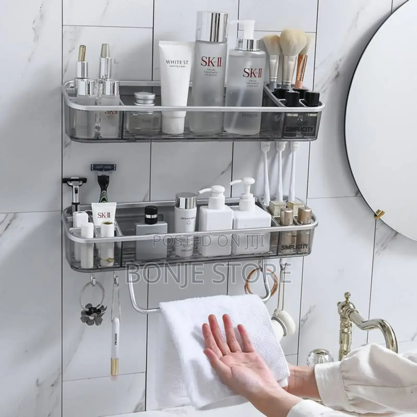 Acrylic Bathroom Shelf/Rack With Towel Hanger