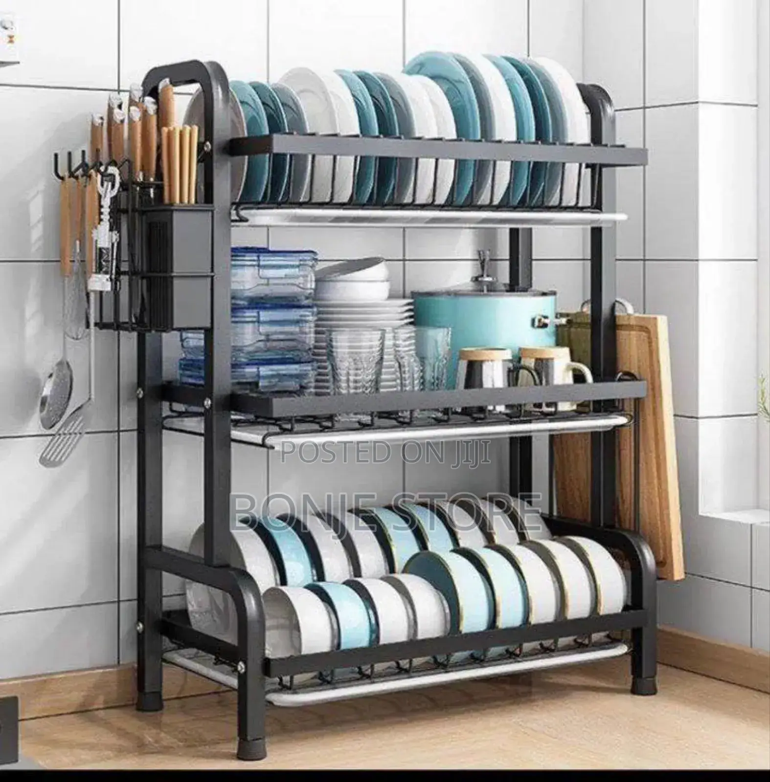 3 Tier Plate Rack With Draining Tray and Cultery Holder