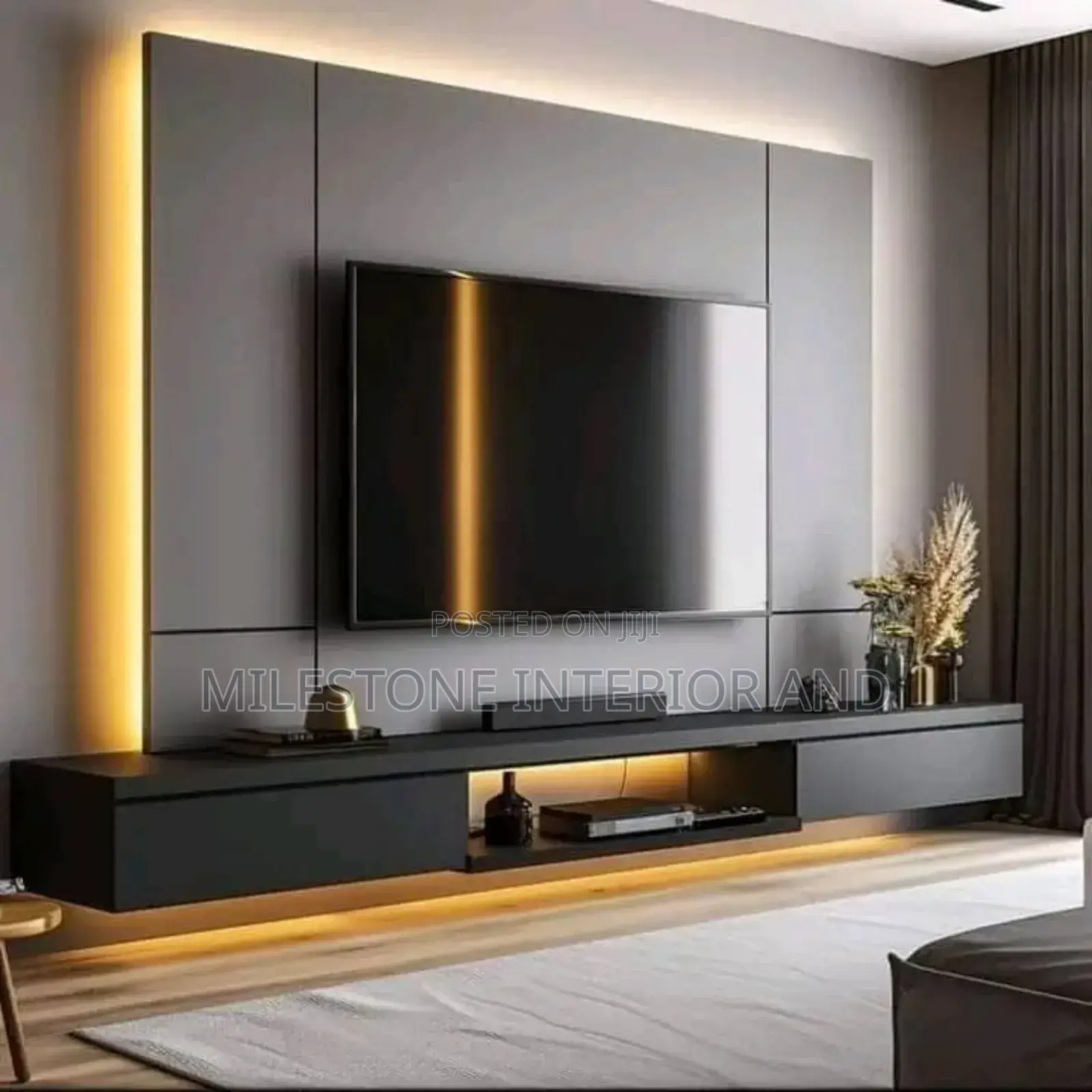 Suspended Tv Panel With Profile and Console With Led Lights