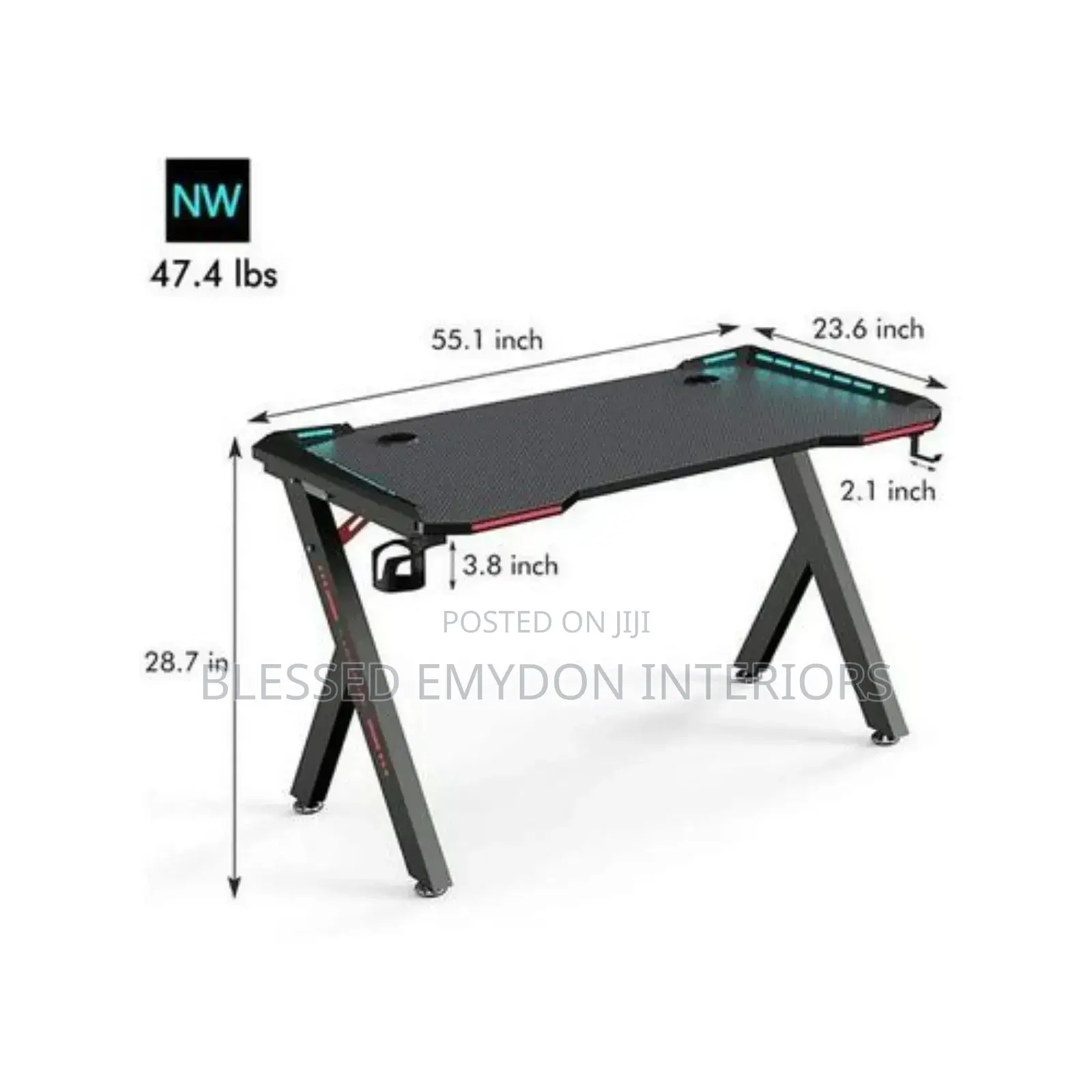 Gaming Desk, 55 Inch Gaming Table With LED RGB Lights,1.4MTR