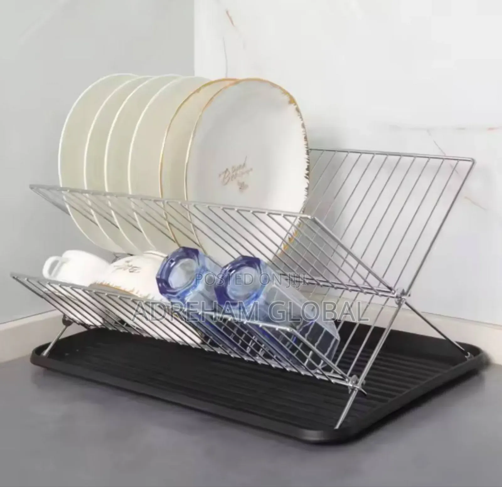 Household X Foldable Dish Rack Double Drainer Stainelss