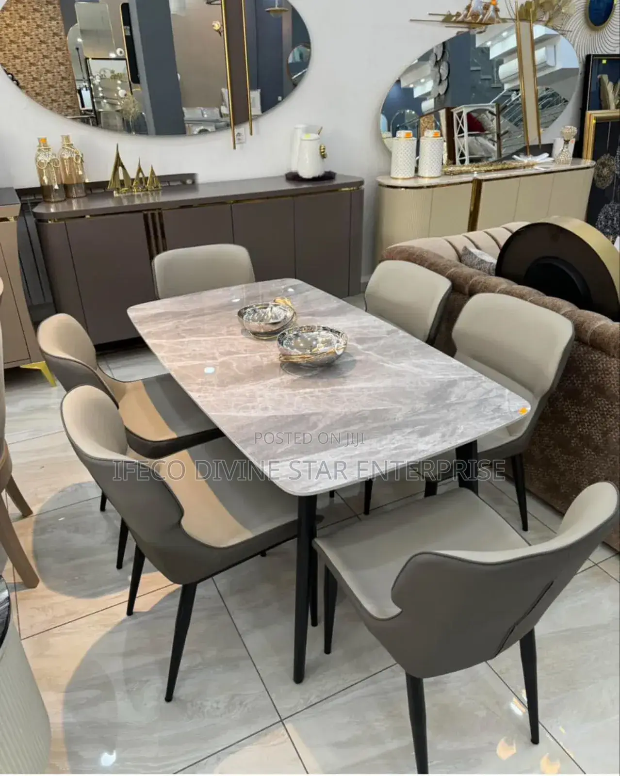 Elegant 6-Seater Dining Table With Leather Chairs