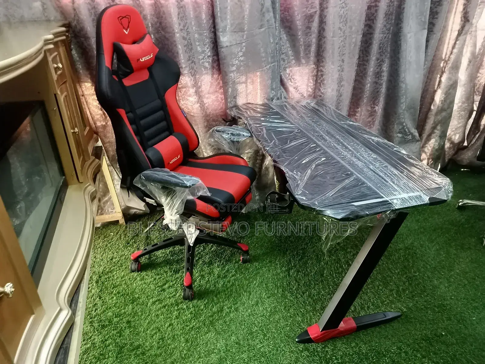 Game Chair With Game Table Red and Black Color