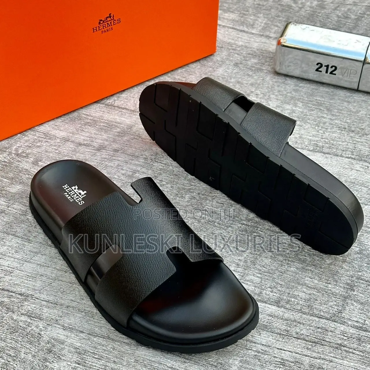 Original Hermes Men Leather Slippers