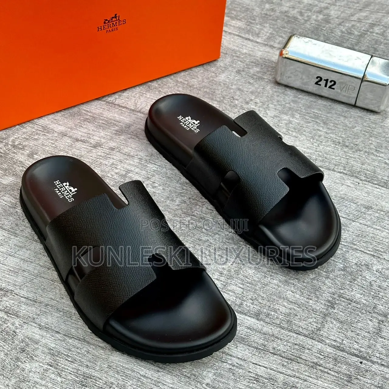Original Hermes Men Leather Slippers
