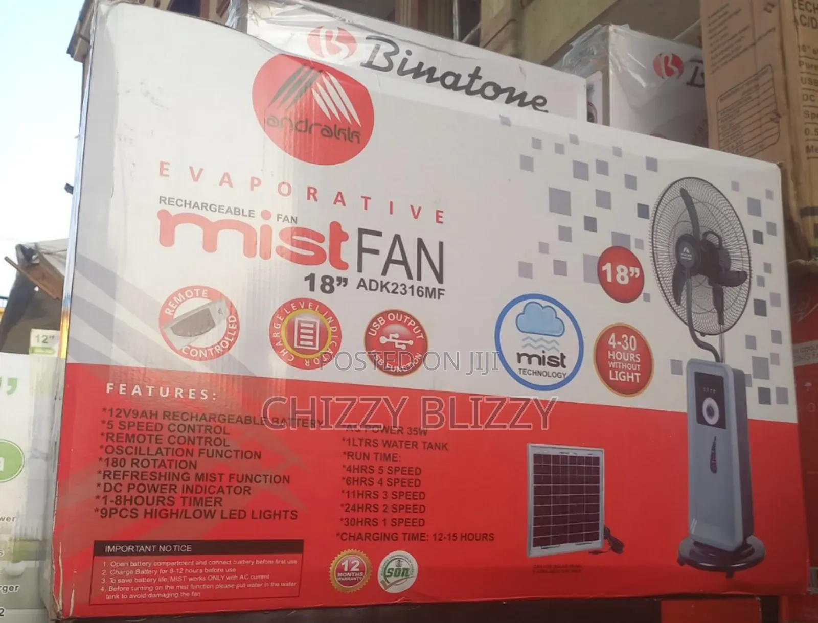 Andrakk Rechargeable Mist Fan With Solar Panel And Usb Cable